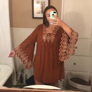 Vintage suede mini dress with bell sleeves
